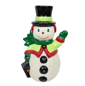 Vintage Handmade Ceramic Sugar Glazed Hand Painted Snowman Figurine‎ 11 Inch